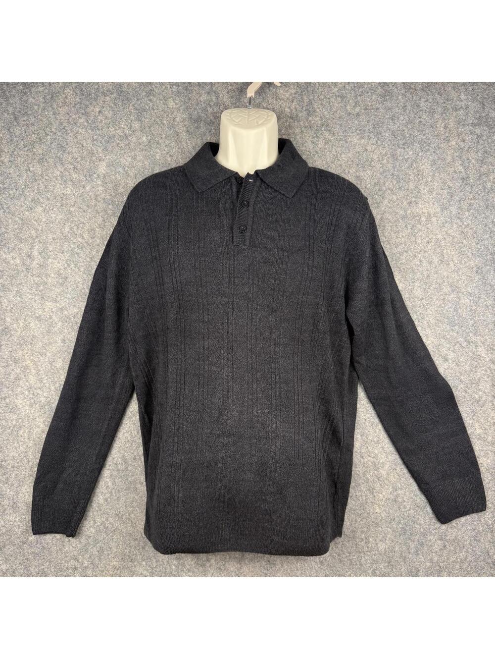 Arnold Palmer Polo Knit Sweater Charcoal Black Medium Normcore Classic NWT 155
